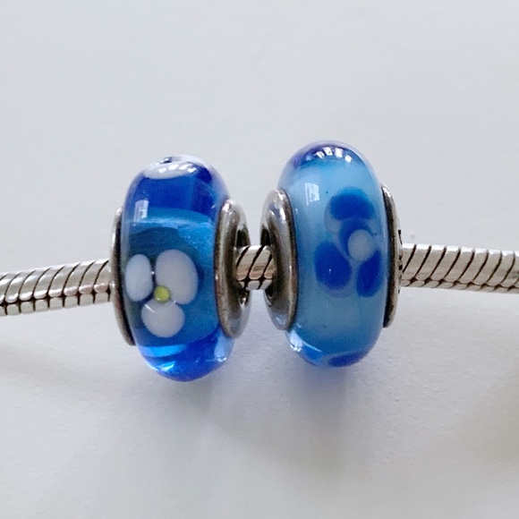 Authentic Pandora Flower Murano Glass Charms Blue - Picture 3 of 6